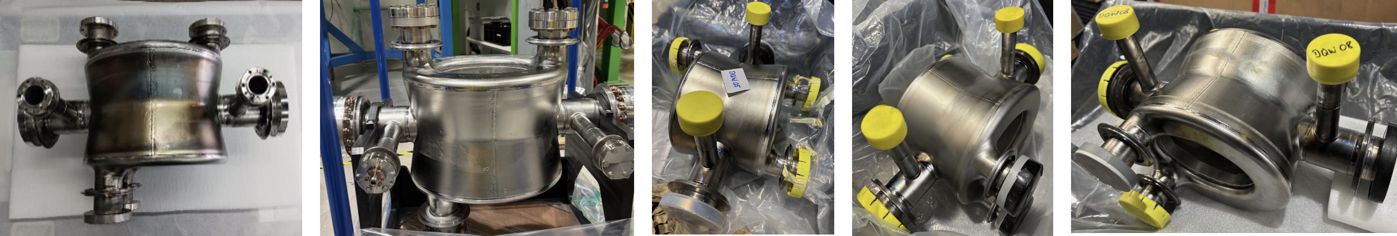 silver equipment with yellow parts at different stages