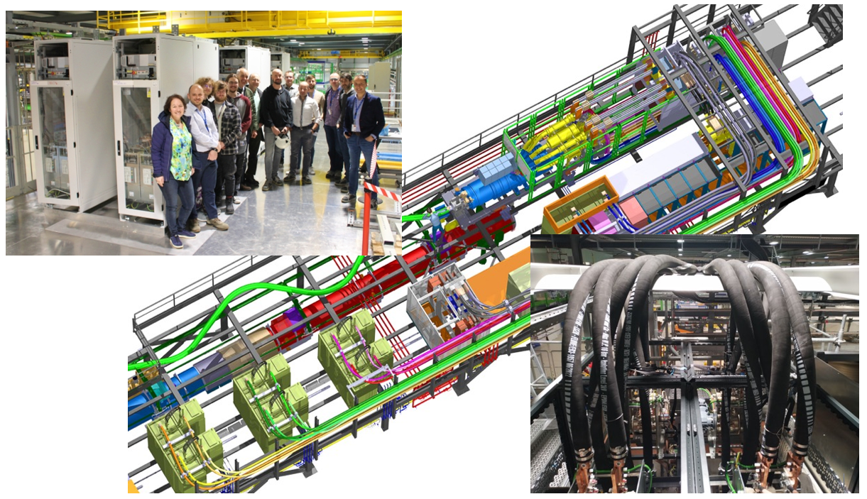 Figure 3. EE systems delivered to the IT STRING (left up corner). Integration drawing of the HL-LHC IT STRING showing (in different colours) the WCC starting at the CDBs and ending in the different PCs. WCC connected to the CDB (right down corner).