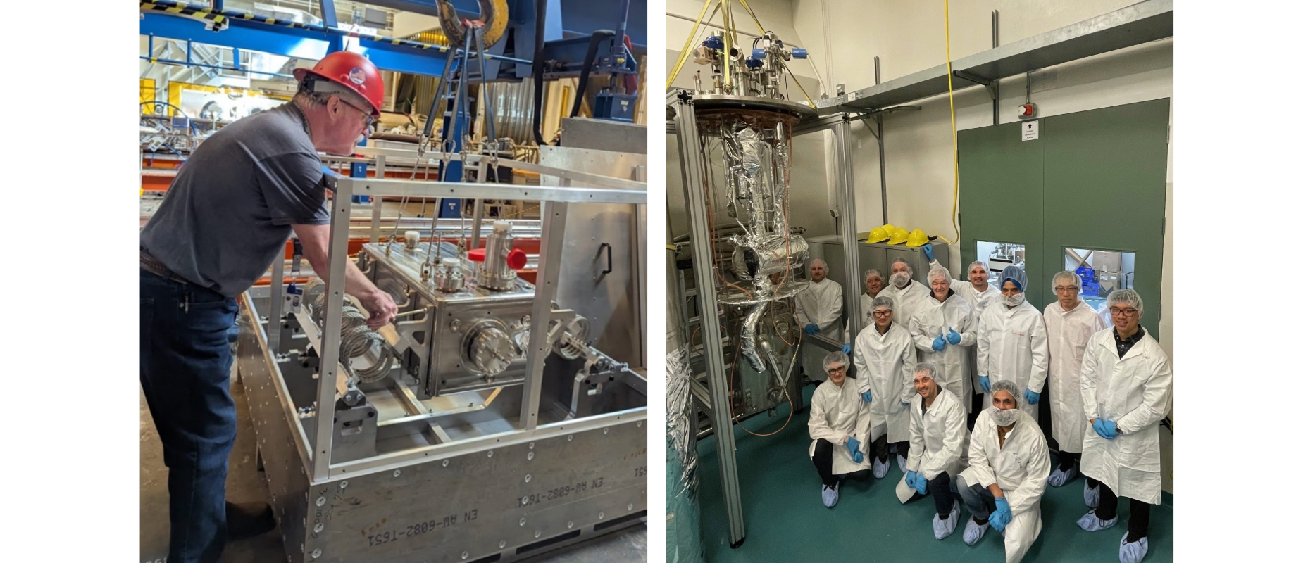 man in red hat with equipment and people in lab coats with equipment